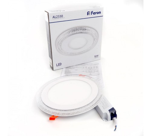 Светильник светодиодный встраиваемый круг AL2330, 16W, 1280Lm, белый (4000К) и синий  29589  FERON