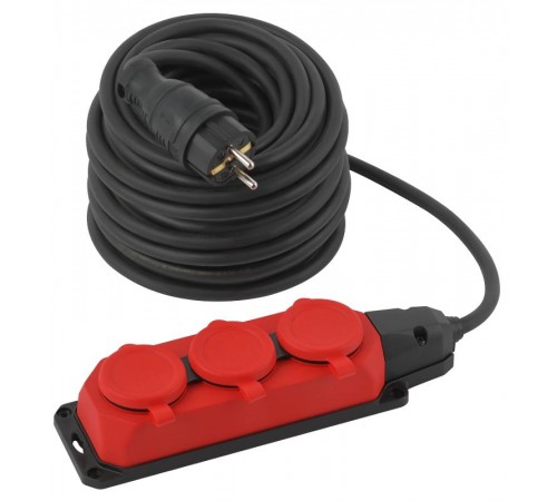 Удлинитель силовой UK-3e-3x1,5-30m-IP44(KG) с заземлением 3 розетки каучук 30м КГ 3х1,5мм2 IP44  Б0057582  ЭРА