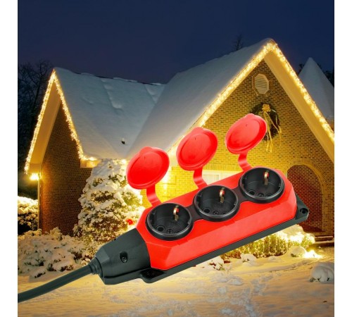 Удлинитель силовой UK-3e-3x1,5-30m-IP44(KG) с заземлением 3 розетки каучук 30м КГ 3х1,5мм2 IP44  Б0057582  ЭРА