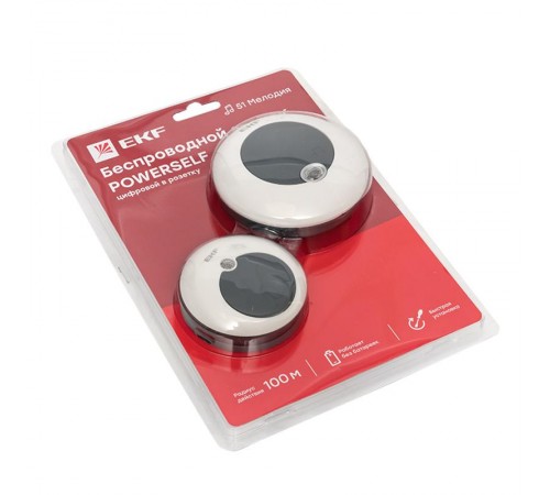 Звонок беспр. в розетку Powerself (230В, бел.-сер. 51 мелод. с индик. 4 ур.) EKF  DBS-003  EKF