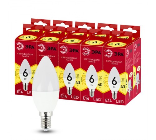 Лампа светодиодная RED LINE LED B35-6W-827-E14 R Е14 / E14 6 Вт свеча теплый белый свет  Б0052383  ЭРА