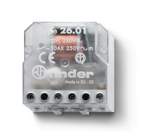 Шаговое электромеханическое реле; 1NO 10А, 2 состояния; контакты AgNi; питание 230В АC; монтаж в коробке; степень защиты IP20  260182300000  Finder
