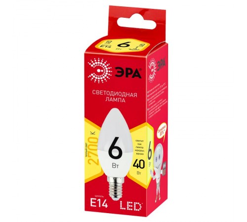 Лампа светодиодная RED LINE LED B35-6W-827-E14 R Е14 / E14 6 Вт свеча теплый белый свет  Б0052383  ЭРА