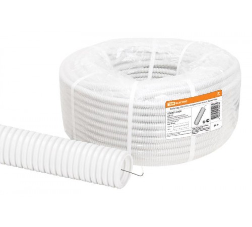 Труба гибкая гофрированная ПВХ d 20 с зондом (50 м) легкая, белая  SQ0401-0320  TDM
