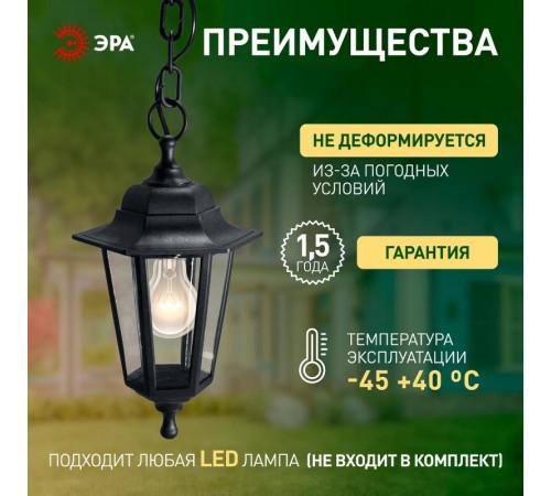 Светильник садово-парковый НСУ 06-60-001 , "Адель1" подвесной шестигранный  Б0048108  ЭРА