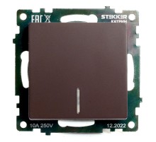 Выключатель 1-клавишный c индикатором (механизм), 250В, 10А, серия Катрин, шоколад, GLS10-7101-04  49022  STEKKER