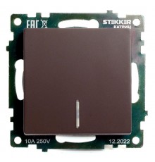 Выключатель 1-клавишный c индикатором (механизм), 250В, 10А, серия Катрин, шоколад, GLS10-7101-04  49022  STEKKER