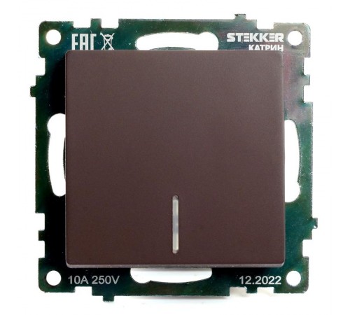Выключатель 1-клавишный c индикатором (механизм), 250В, 10А, серия Катрин, шоколад, GLS10-7101-04  49022  STEKKER