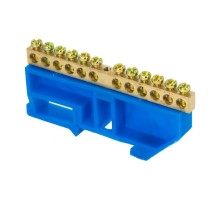 Шина "0" N (6х9мм) 12 отверстий латунь синий изолятор на DIN-рейку розничный стикер EKF PROxima  sn0-63-12-d-r  EKF