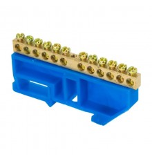 Шина "0" N (6х9мм) 12 отверстий латунь синий изолятор на DIN-рейку розничный стикер EKF PROxima  sn0-63-12-d-r  EKF