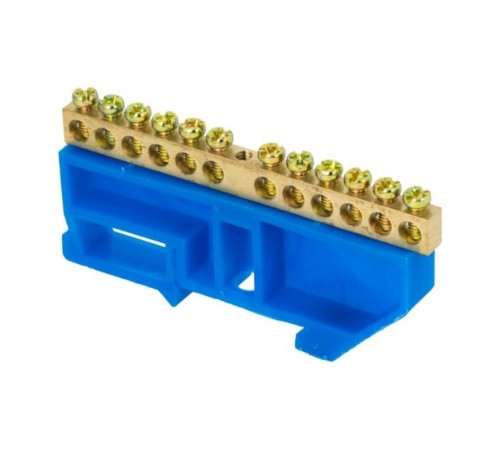Шина "0" N (6х9мм) 12 отверстий латунь синий изолятор на DIN-рейку розничный стикер EKF PROxima  sn0-63-12-d-r  EKF
