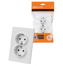 Розетка двойная 2П+З 16А 250В с защ. шт. белая "Сенеж"   SQ1816-0037  TDM