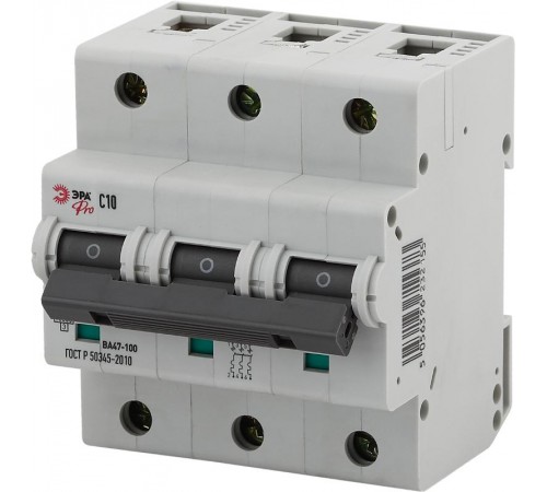 Выключатель автоматический трехполюсный NO-902-279 ВА47-100 3Р 10А 10 кА кривая С (4/40/960) Pro  Б0048869  ЭРА