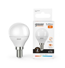 Лампа светодиодная LED 8Вт E14 220В 2700К Elementary шар  53118  Gauss