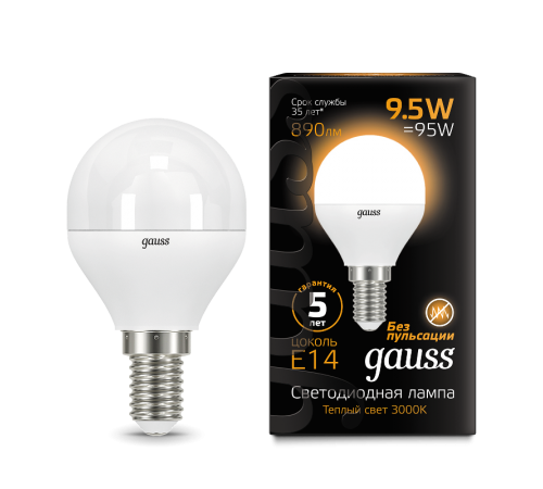 Лампа светодиодная LED 9.5Вт E14 220В 3000К Globe  105101110  Gauss