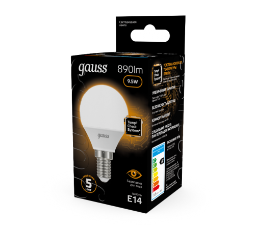 Лампа светодиодная LED 9.5Вт E14 220В 3000К Globe  105101110  Gauss
