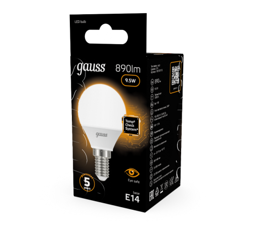 Лампа светодиодная LED 9.5Вт E14 220В 3000К Globe  105101110  Gauss
