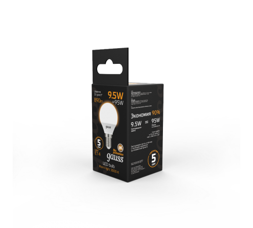 Лампа светодиодная LED 9.5Вт E14 220В 3000К Globe  105101110  Gauss