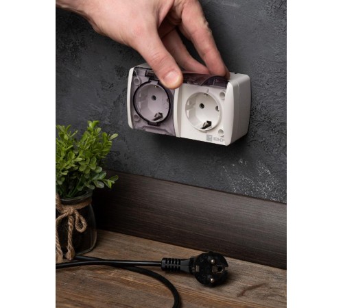 Владивосток Розетка 2-местная 16А с заземлением с прозрачной крышкой IP54  EQR16-129-30-54-T  EKF