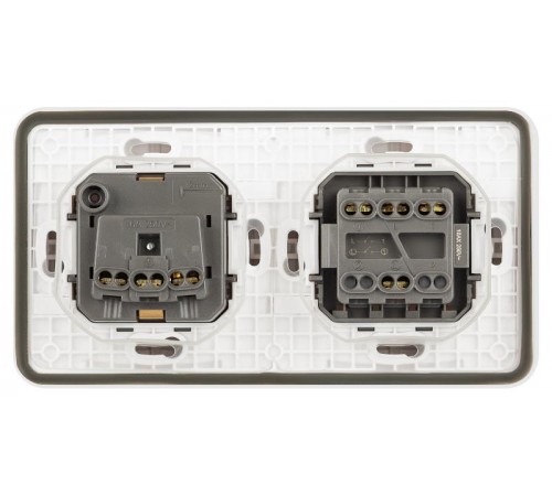 Блок розетка с выключателем Эксперт 11-7522-01 двойной IP55, 16A(10AX)-250В, СУ, Белый  Б0063274  ЭРА
