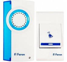 Звонок электрический дверной беспроводной E-221 звонок (кнопка IP20) 32 мелодии, 2*1,5V/АА, белый, синий  23677  FERON