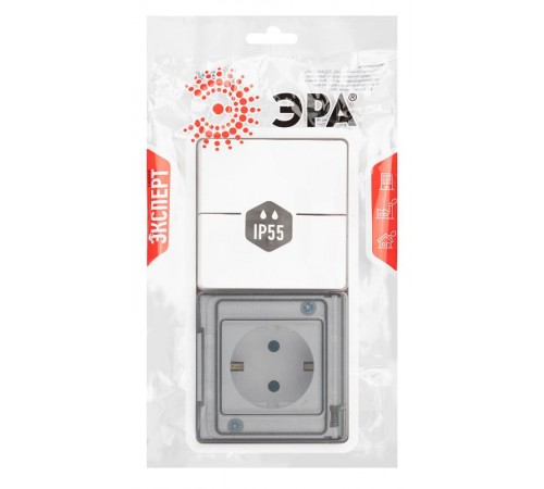 Блок розетка с выключателем Эксперт 11-7522-01 двойной IP55, 16A(10AX)-250В, СУ, Белый  Б0063274  ЭРА