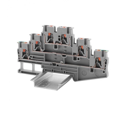 Клемма трехуровневая, два проходных уровня и заземление, зажим push-in, 6 точек подключения, 2.5 кв.мм  VPRTT-2.5-3L-LLPE  DKC