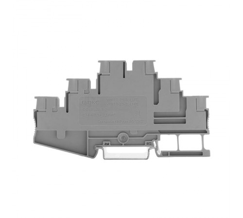 Клемма трехуровневая, два проходных уровня и заземление, зажим push-in, 6 точек подключения, 2.5 кв.мм  VPRTT-2.5-3L-LLPE  DKC