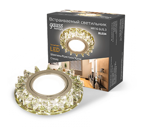 Светильник точечный встраиваемый Backlight BL034 Кругл. Шампань/Кристалл/Хром, Gu5.3, LED 2700K  BL034  Gauss