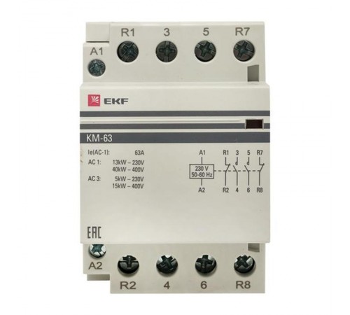 Контактор модульный КМ 63А 2NО+2NC (3 мод.) PROxima km-3-63-22  EKF