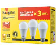 Лампа светодиодная   95 320 NLL-A60-15-230-2.7K-E27-PACK3  95320  Navigator