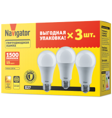 Лампа светодиодная   95 320 NLL-A60-15-230-2.7K-E27-PACK3  95320  Navigator