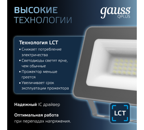 Прожектор светодиодный Qplus 20W 1700lm 6500K 200-240V IP65 графитовый LED 1/20  690511320  Gauss
