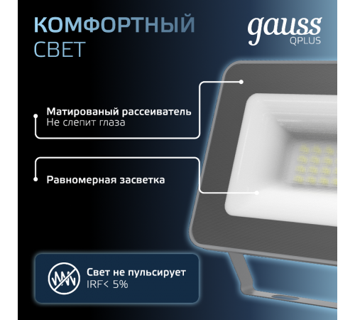 Прожектор светодиодный Qplus 20W 1700lm 6500K 200-240V IP65 графитовый LED 1/20  690511320  Gauss