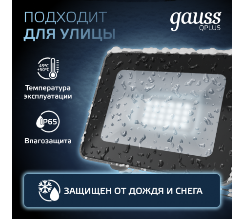 Прожектор светодиодный Qplus 20W 1700lm 6500K 200-240V IP65 графитовый LED 1/20  690511320  Gauss