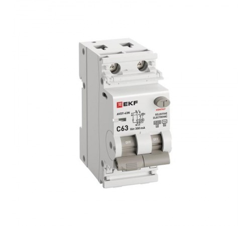 Выключатель автоматический дифференциального тока АВДТ-63N 1P+N 63А (C) 300мА (AC-S, селективный) эл 6кА PROXIMA  D63N26ES63C300  EKF