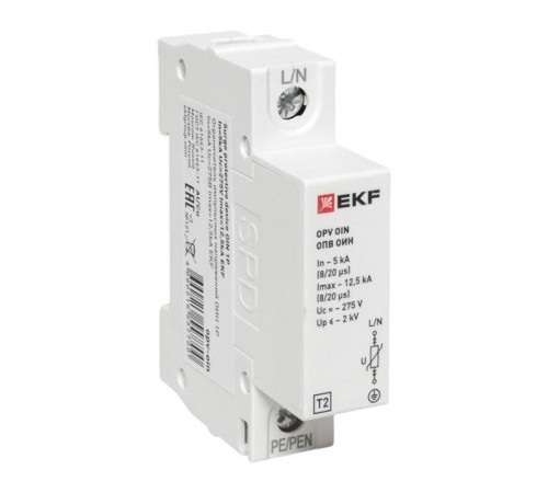 Ограничитель импульсных напряжений ОИН 1Р In=5kA Un=275B Imax=12,5kA  opv-oin  EKF