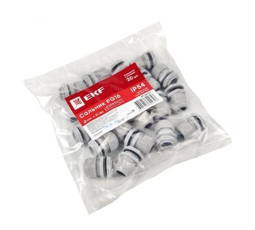 Сальник PG16 IP54 (20 шт) d отв. 21 мм / d провод. 10-14 мм PROxima  plc-pg-16-r  EKF