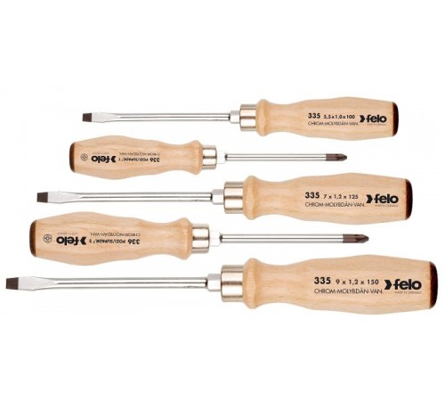 Набор отверток ударных SL/PZ с деревянной рукояткой, 5 шт  33595298  Felo
