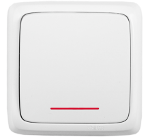 Выключатель открытой установки, одноклавишный, с индикацией, цвет белый  ВА10-112  HEGEL