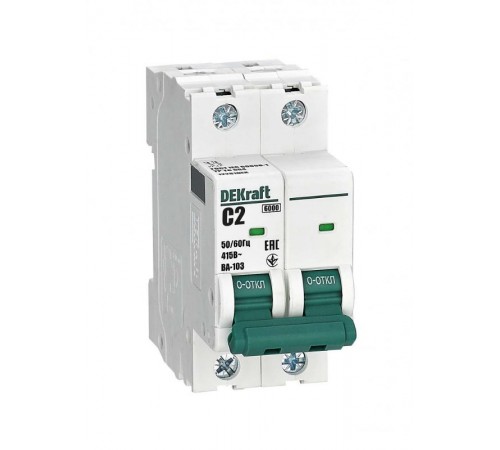 Выключатель автоматический двухполюсный ВА-103 2Р 2А характеристика C 6кА  12281DEK  DEKraft