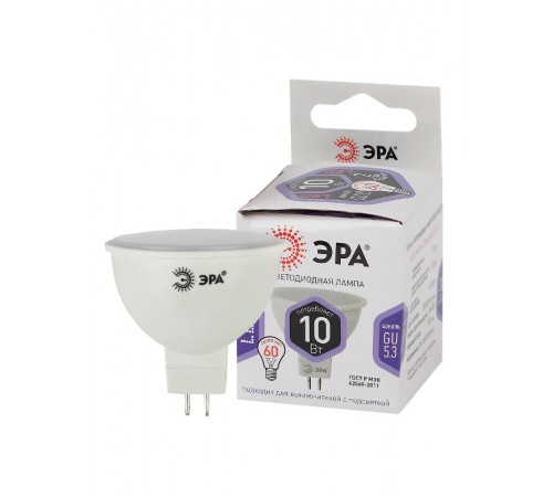 Лампа светодиодная LED MR16-10W-860-GU5.3 (диод, софит, 10Вт, холод, GU5.3) (10/100/6000)  Б0049073  ЭРА