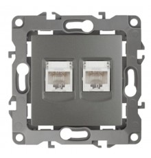 Розетка информационная двойная 12-3108-12  2XRJ45,  графит  Б0019354  ЭРА