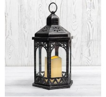 Декоративный фонарь со свечой 18x16,5x31 см, черный корпус, теплый белый цвет свечения  513-056  NEON-NIGHT