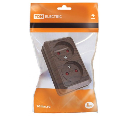 Розетка двойная 2П открытой установки с з/ш IP20 10А, бук "Ладога"   SQ1801-0039  TDM