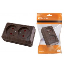 Розетка двойная 2П открытой установки с з/ш IP20 10А, бук "Ладога"   SQ1801-0039  TDM