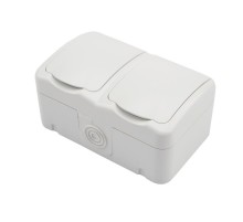 Блок горизонтальный 2 розетки Mini OG IP54 с заземлением, о/у, белый  KR-78-0606  Kranz