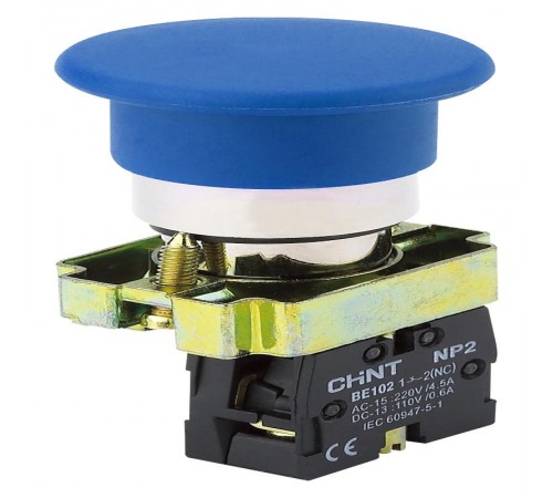 Кнопка управления "Грибок" 40мм самовозв. NP2-BC62 без подсветки, синяя 1НЗ, IP40 (R)  575186  CHINT