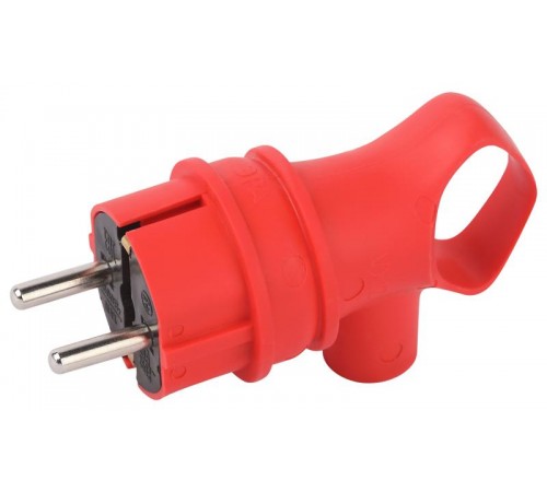 Вилка VX12-R-IP44 каучуковая c заземлением 16А IP44 с кольцом угловая красная Б0069324 ЭРА