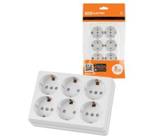 Розетка шестиместная 2П+3 открытой установки IP20 16A с защитными шторками белая "Ладога"  SQ1801-0143  TDM